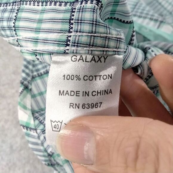 NWT Galaxy  Shirt Mens Small Blue Plaid Button Up Short Sleeve Casual Summer - Picture 7 of 11